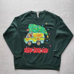 Scooby Doo Christmas Mystery Machine Sweatshirt Mens Small Green Graphic Holiday